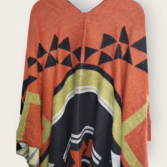 Marc New York Poncho Southwestern Cape One Size Black Rust Earthy Western Gorp‎ - Picture 9 of 13
